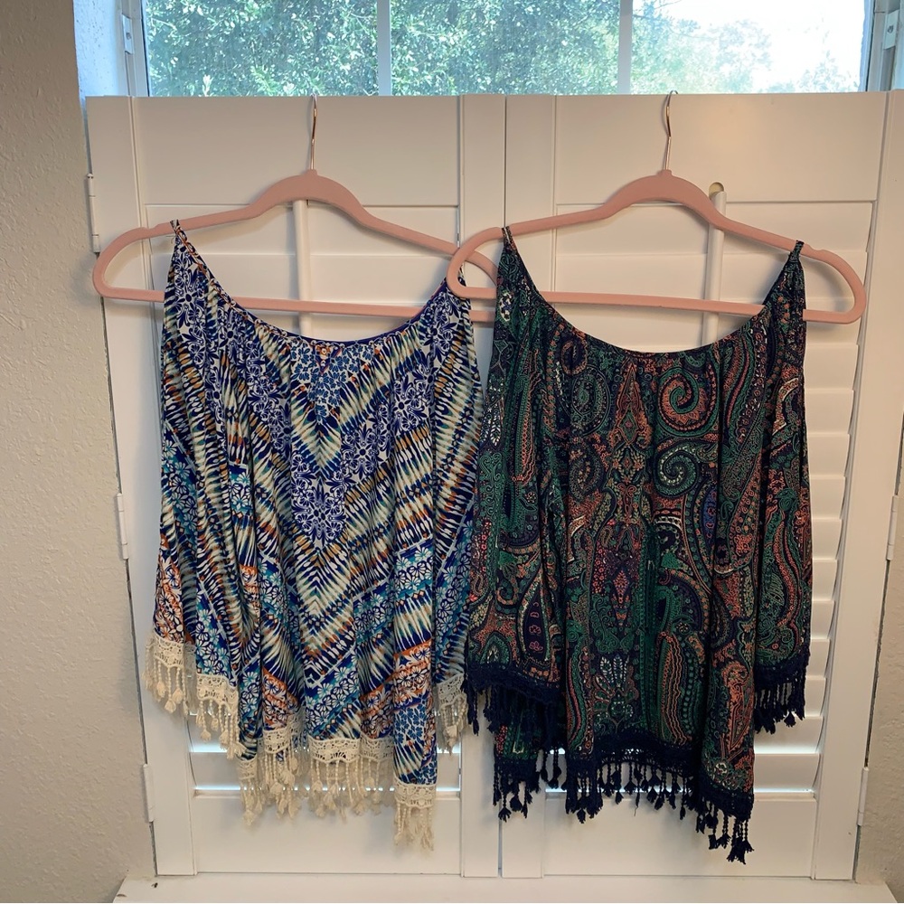 Set of 2 Bohemian colorful crochet hems blouse  Tops